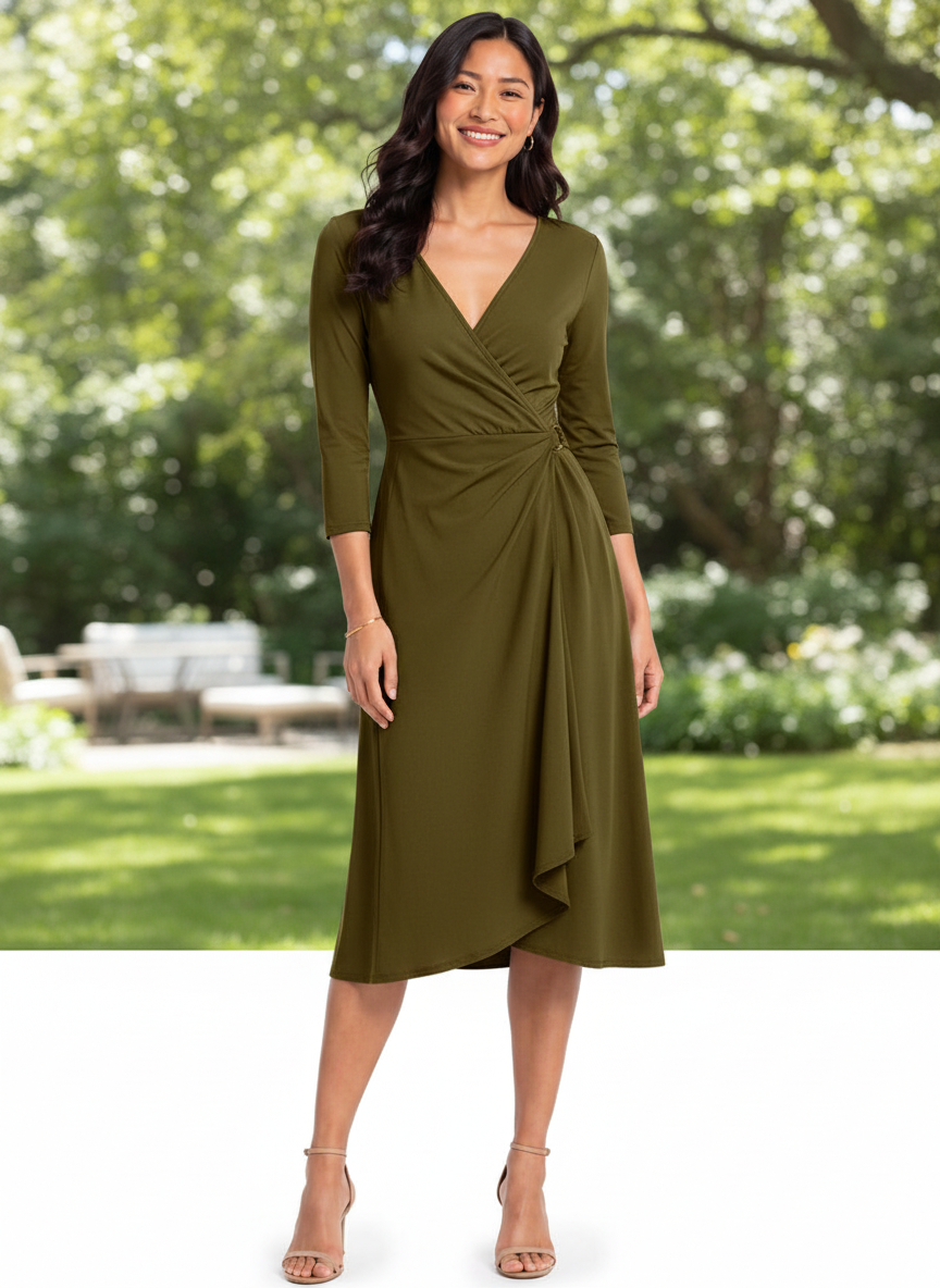 AI illustration of the Red Collared Fit & Flare Cotton Jersey Dress, front view
